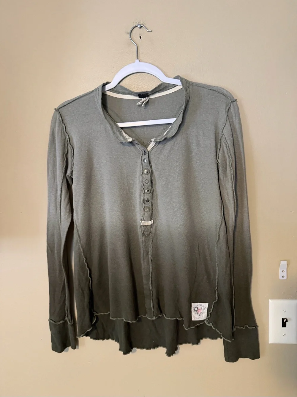 Free People Green Ombre Henley Long Sleeve